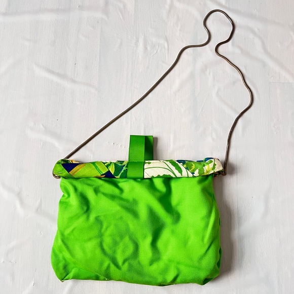 VTG 70s Floral Patchwork Shoulder Bag Boho Cottagecore  Chain Purse green yellow - Picture 8 of 11